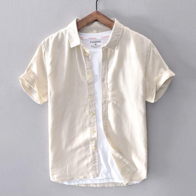 Men's Short Sleeve Loose Fit White Linen Shirt - Casual Summer Cotton Jacket