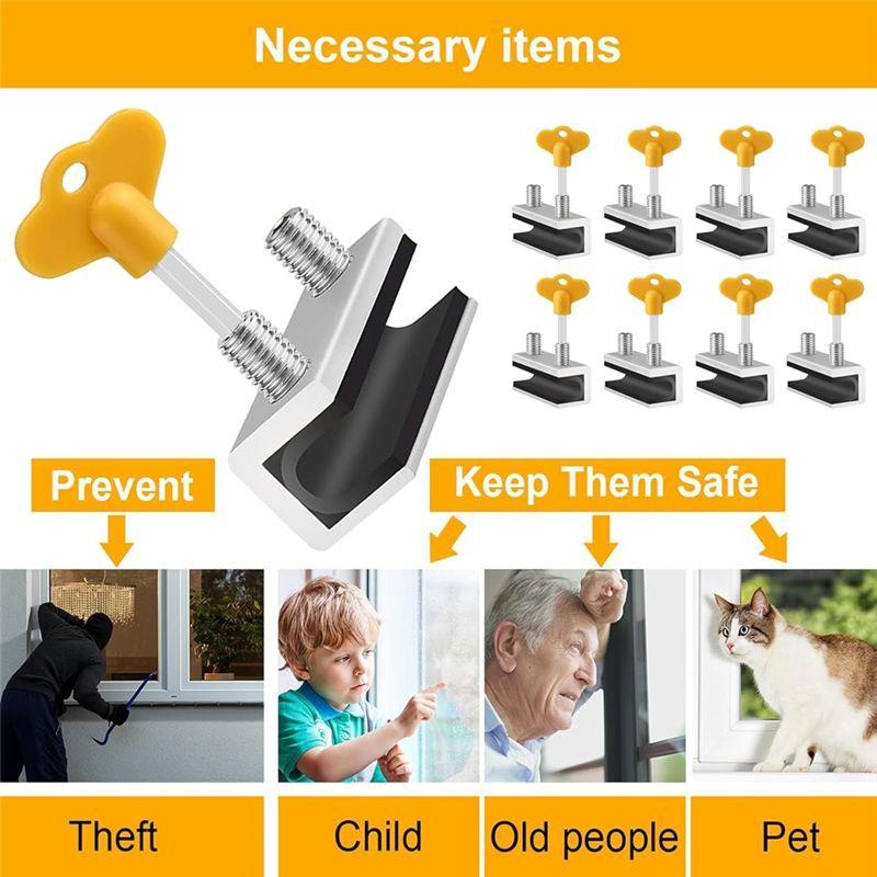 A84X-10 Sets Adjustable Sliding Window Locks With Keys - For Vertical & Horizontal Windows/Doors, Home Office Patio Bedroom