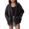 Women's Autumn Long-Sleeve Causal Biker Jacket Solid Color PU Square Neck Coat