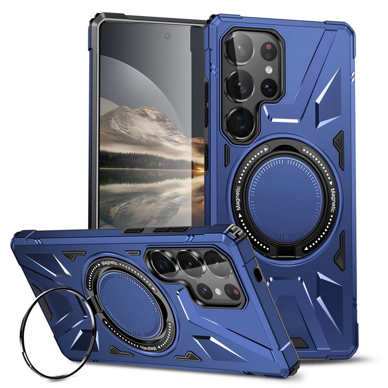 Solid Color Wireless Charge Case For Samsung S25 Ultra S24 S23 FE A55 A35 A15 A54 A14 A34 A24 Metal Ring Stand Shockproof Magnetic Back Cover