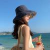 Japanese double-sided flower hat female summer big edge face covering cotton and linen bucket hat sunshade sunscreen ultraviolet sun hat