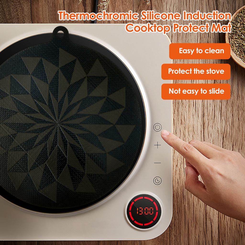 4Pcs Induction Silicone Mat Thermochromic Round Induction Cooktop Mat Nonslip Countertop Protector Mat for Home Kitchen Cooking