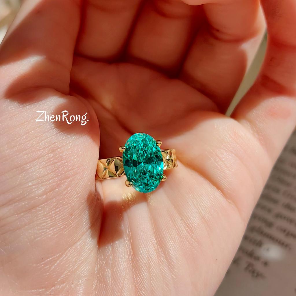 2026 Goose Yellow Pigeon Egg Rhombus Ring Retro Fashion Four Claws Inlaid Paraiba Tanzanian Blue Color Treasure Girl