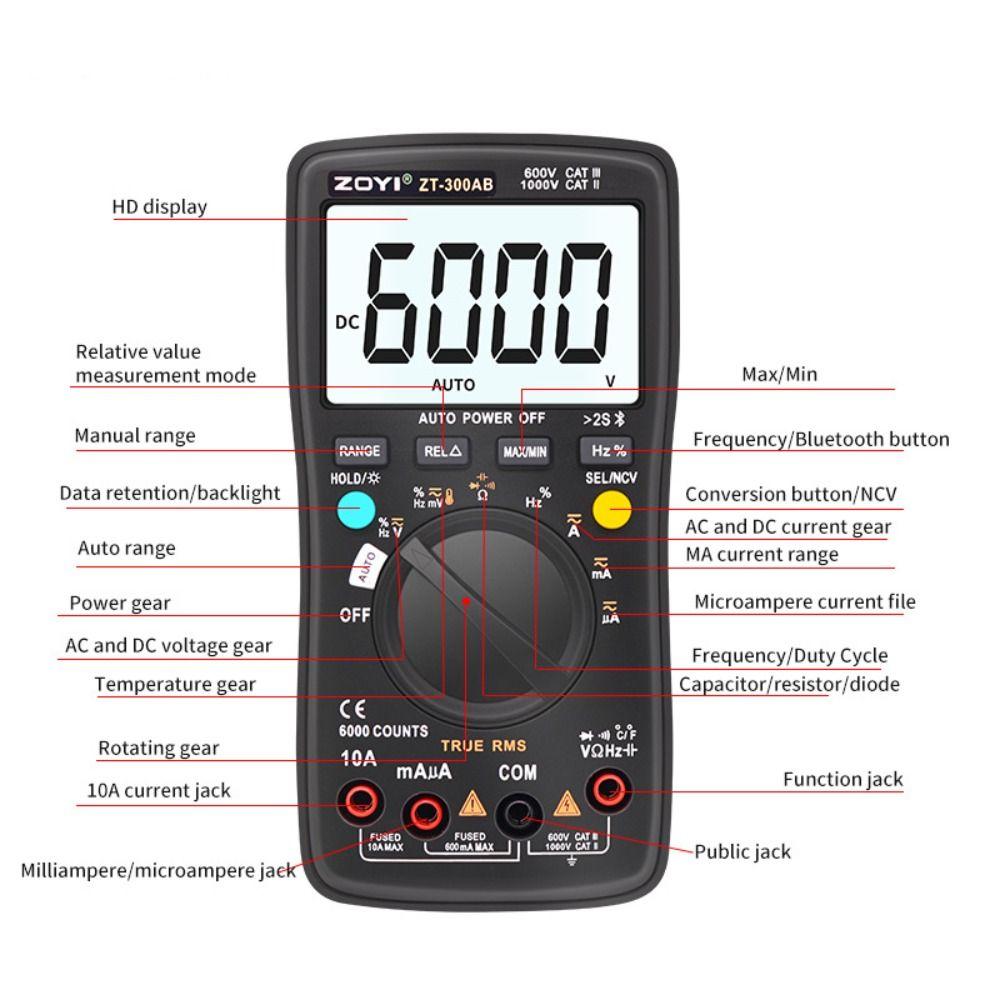Professional Bluetooth Digital Multimeter LCD Display AC/DC Voltage Resistance Smart Multimeter Tester True RMS Multifunction