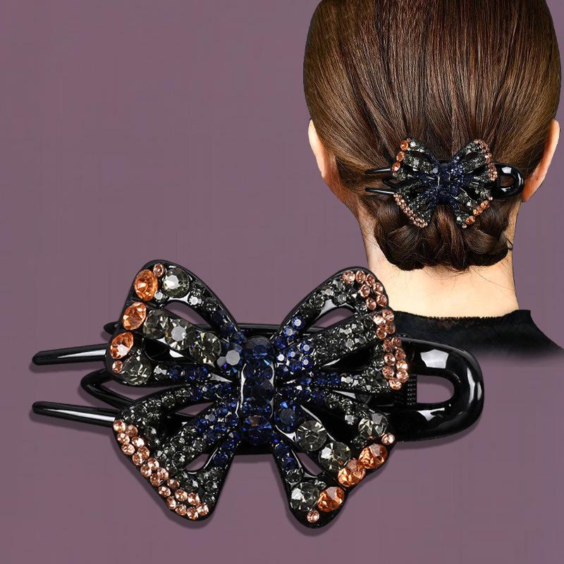 Korean Rhinestone Butterfly Hairpin – Elegant Retro Duckbill Clip for Women