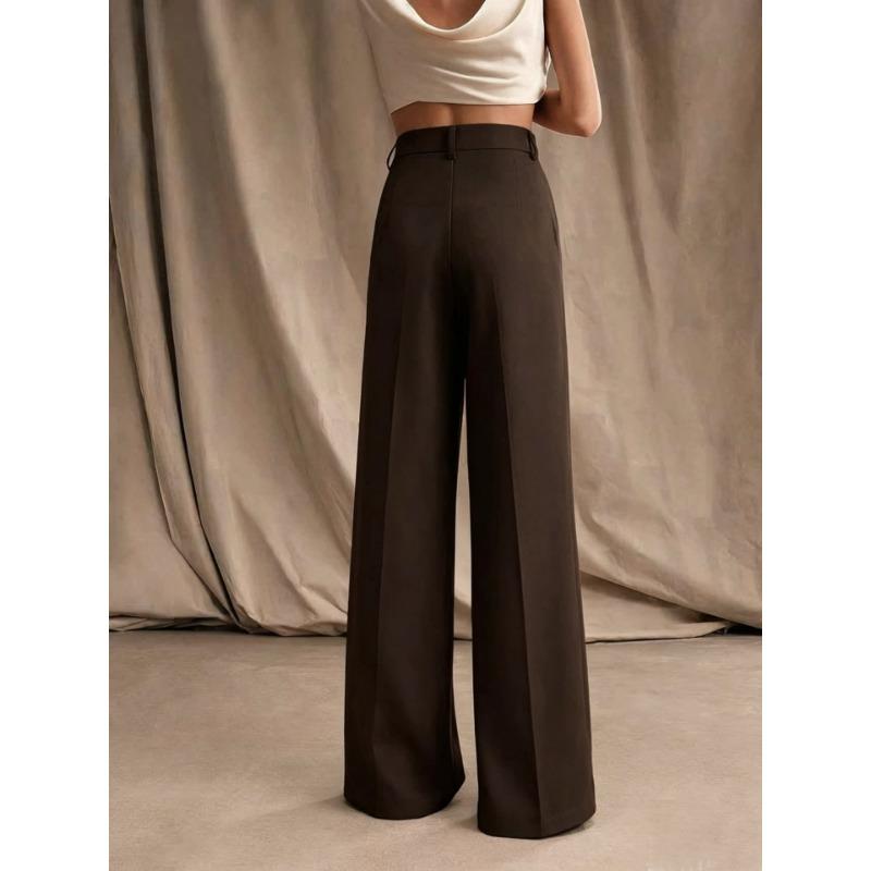 Women Solid Wide Leg Formal Trousers Office Style