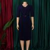 Women Plus Size V Neck Solid Color Short Sleeve High Waist Pleated A Line Dress