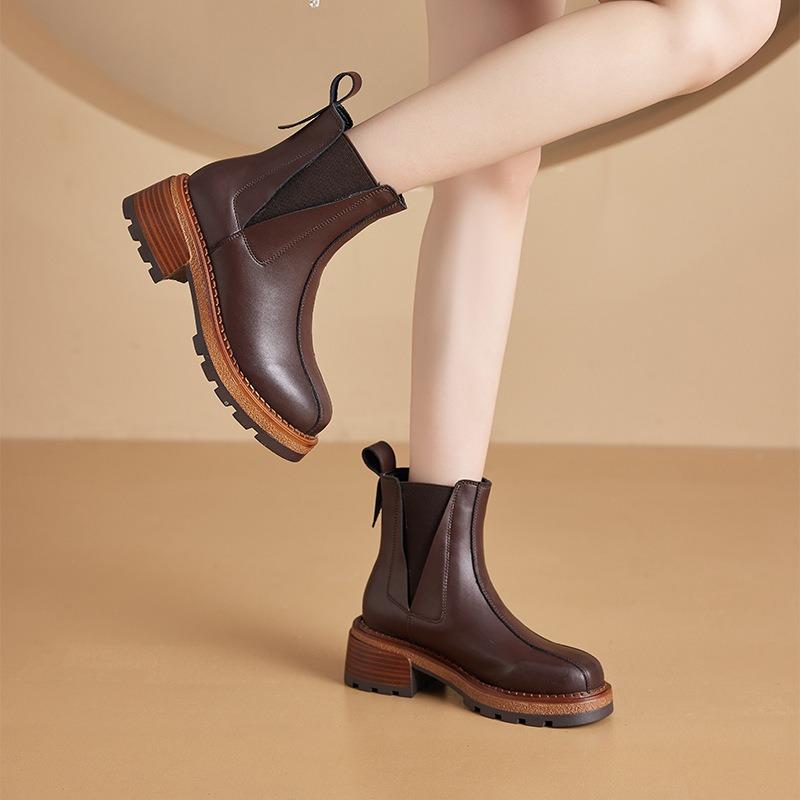 Autumn velvet leather Martin boots women's thick-soled inner height-increasing cigarette boots women's retro one-pedal casual women's shoes
