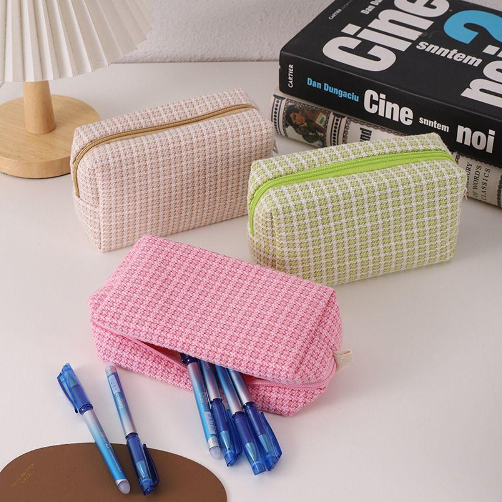 Kawaii Cosmetic Storage Bag Large Capacity Pen Box Durable Woven Pencil Case  Student Supplies