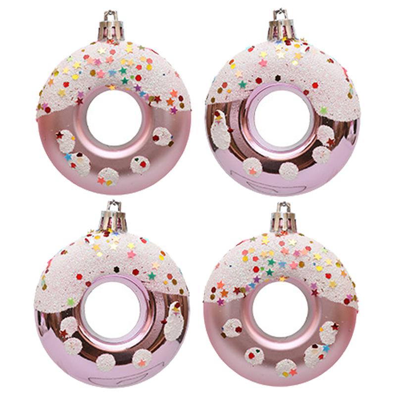4 Stück Süßigkeiten Donuts Form Weihnachtskugel Ornamente Weihnachtsbaum Hängeanhänger für Zuhause Navidad Party Dekorationen Neujahr 2025