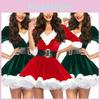 Festive Women's Girls Santa Claus Christmas Costume With Soft Velvet And Faux Fur Trim