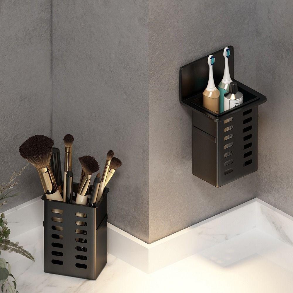 Plastic Wall Mounted Storage Box No Drill Makeup Brush Storage Box Utensils Holder  Office