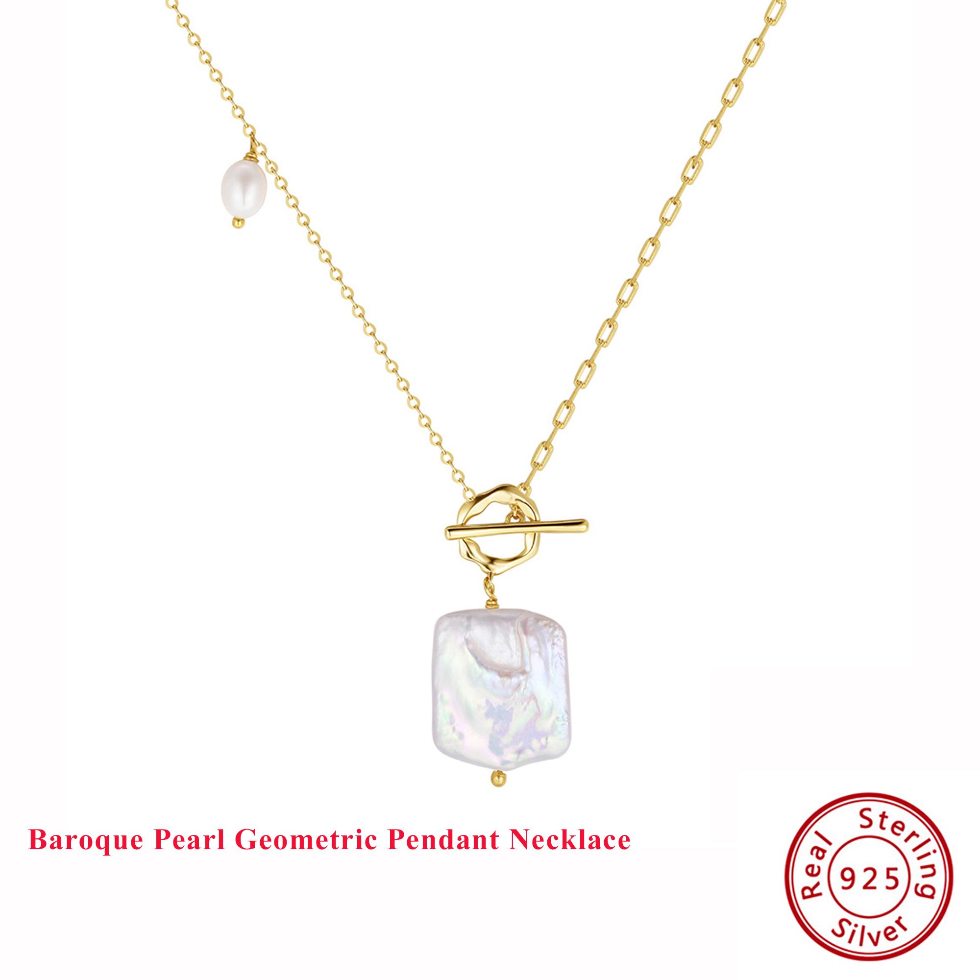 

EFFIE QUEEN 925 Solid Sterling Silver 14k Gold Baroque Pearl Pendant Necklace Natural Jewelry for Women Wedding Party Gift GPN45