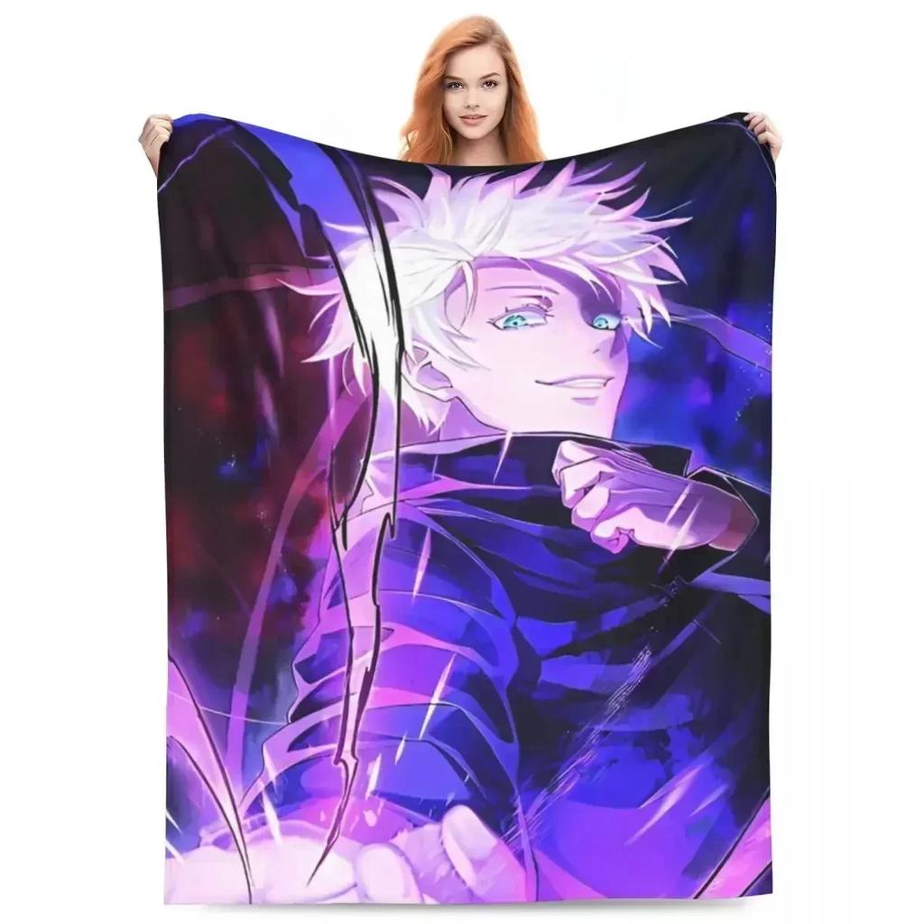 Gojo Satoru Knitted Blanket Anime Jujutsu Kaisen Flannel Throw Blanket Summer Air Conditioning Personalised Soft Warm Bedspreads