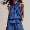 2 Stück/Set Sommer Damen Outfit Western-Stil Vintage Bohemian Rüschen Baumwoll-Leinen Anzug Mode Lockerer Anzug
