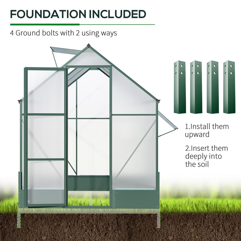 6x6 FT Polycarbonate Greenhouse with Base and Raised Bed, Walk-in Greenhouse with Aluminium Frame, Temperature Controlled Window