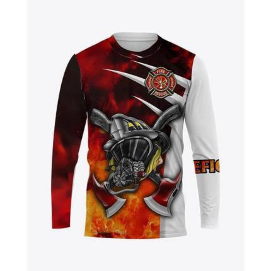 Women Fireman Tops O Neck Long Sleeve 3d Print T Shirt