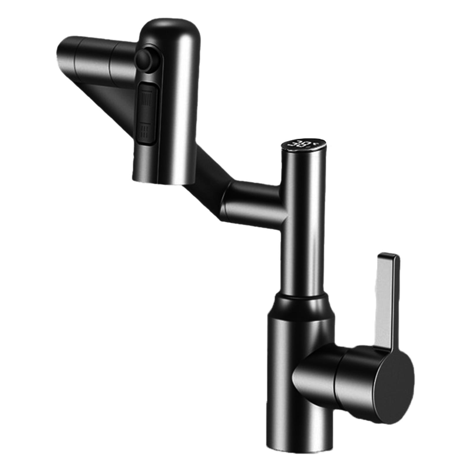 Смеситель с поворотом на 360 градусов Смеситель с вращением на 360 градусов Ванная комната Поворот на 360 градусов Регулируемый выход воды Латунный корпус чёрный