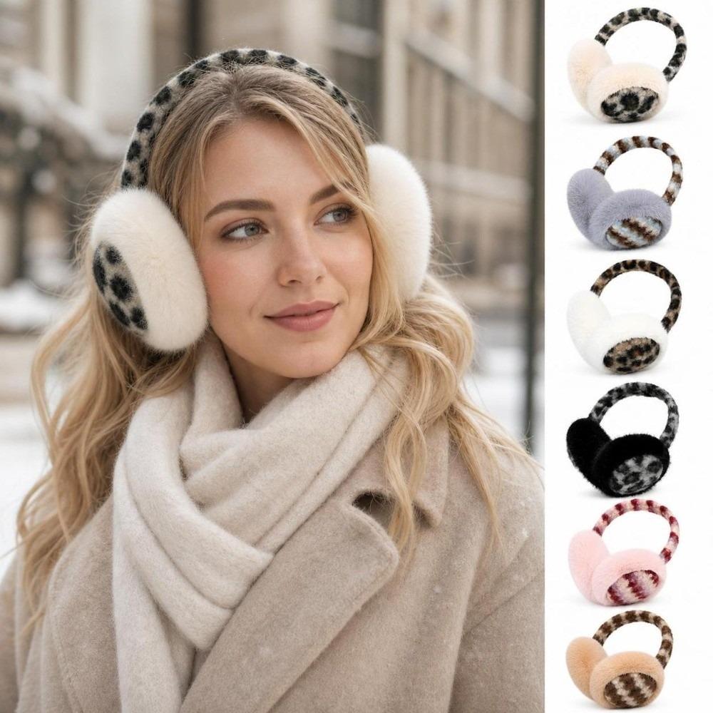 Windproof Foldable Ear Warmers Leopard Print Plush Ear Muffs  Cold Weather Protection