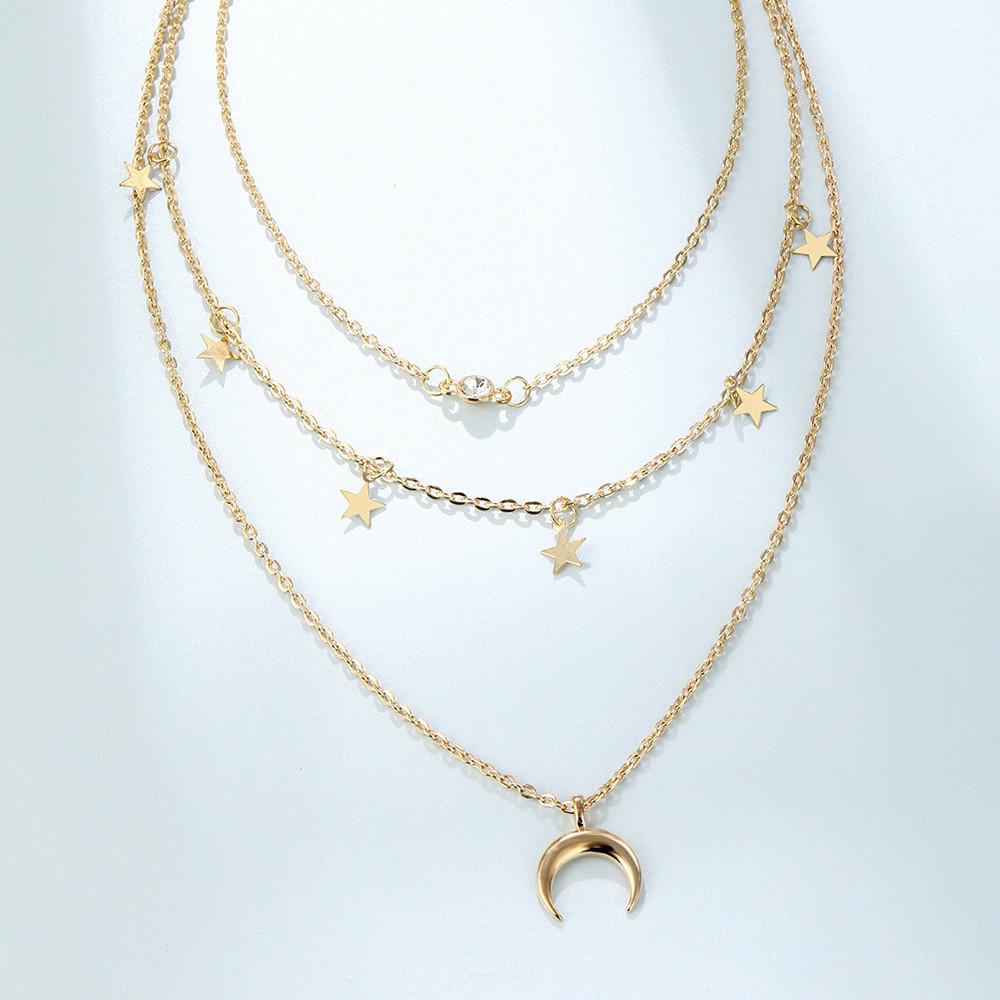 Elegant And Versatile Star And Moon Pendant Necklace For Women In Dazzling Colors Alloy