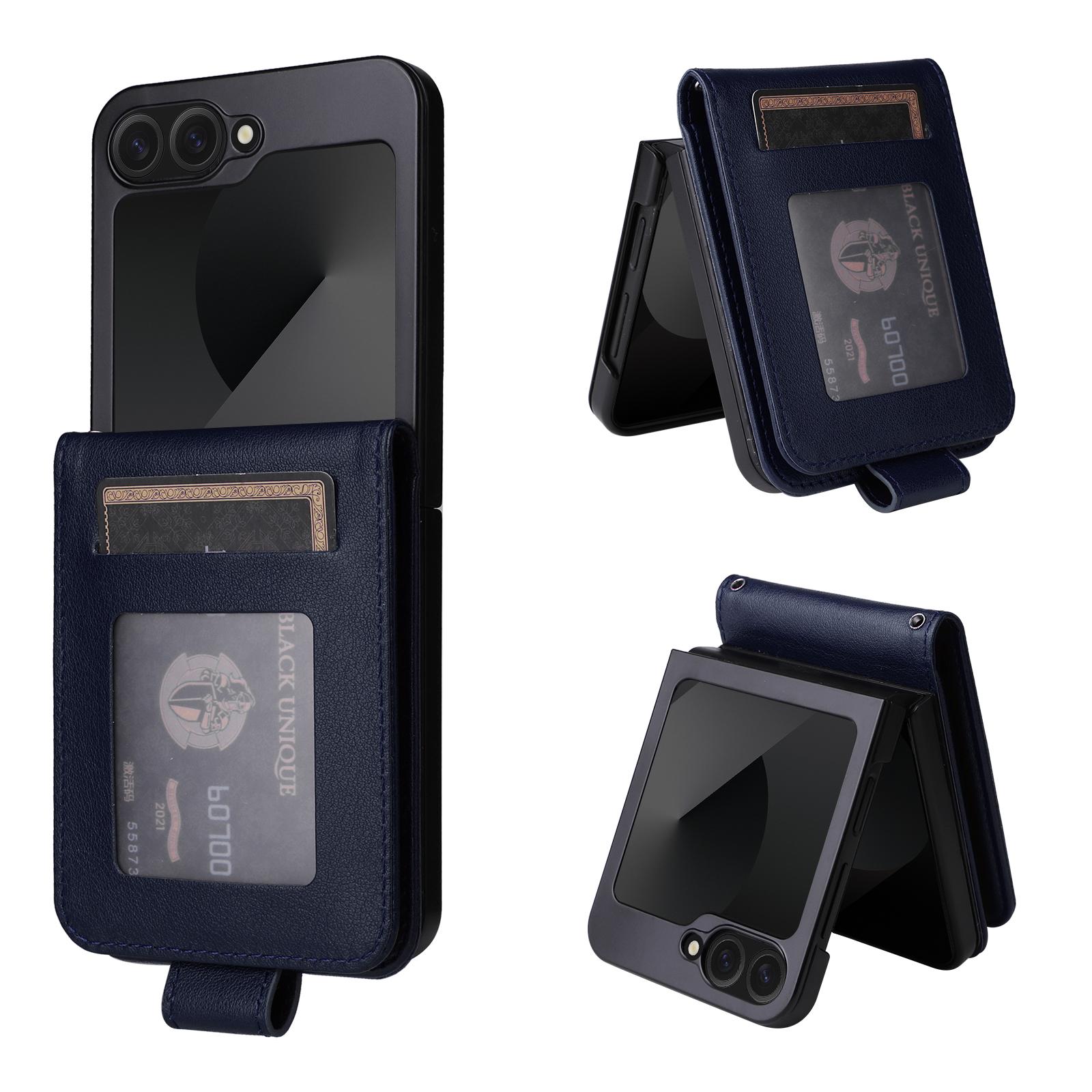 

For Samsung Galaxy Z Flip6 5G Case PU Leather Card Holder Folding Phone Cover Blue