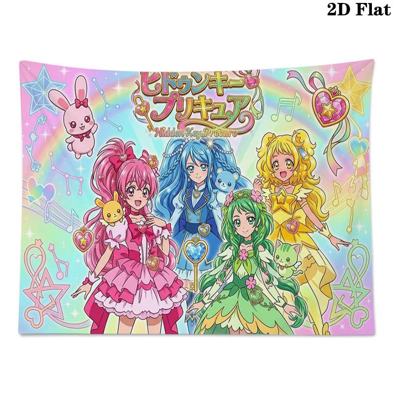 Hidden Key Precure Wall Tapestry Aesthetic Wall Hanging Printed Fabric Blanket Decorative Tapestries for Bedroom Living Room Home Decor