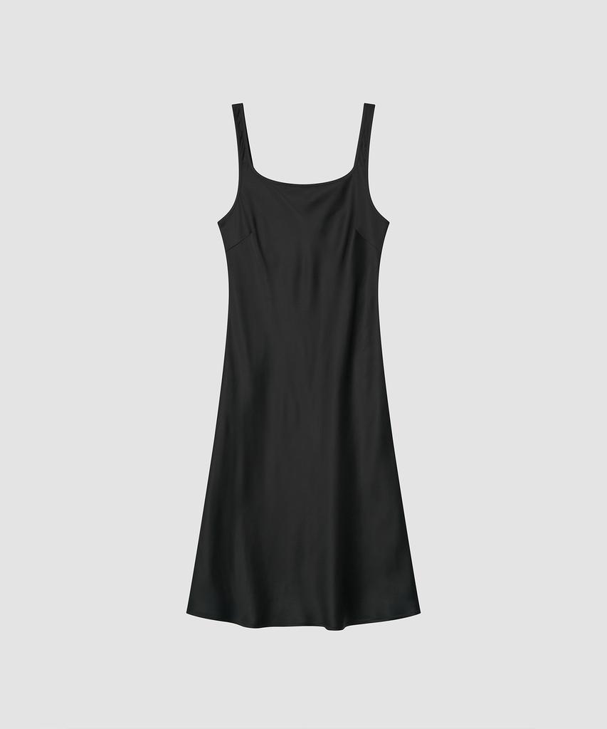 Deolil Plain Midi Satin Dress_Black