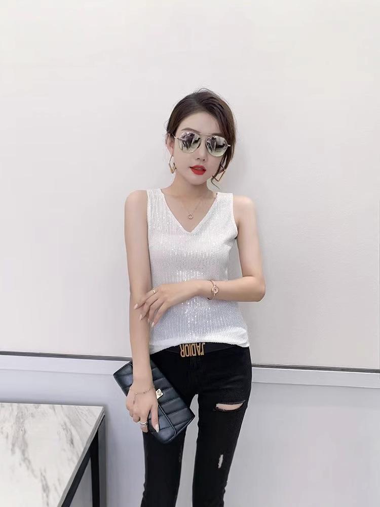 2025 V-Neck Sequin Beaded Glitter Camisole Women's Fashion Vest