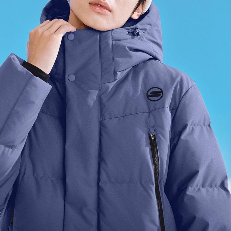 Skechers Windproof Waterproof Oil-Resistant Warm Thick Durable Hooded Long Jacket Men Jackets Deep-Cobalt-Blue P424M066-02QT