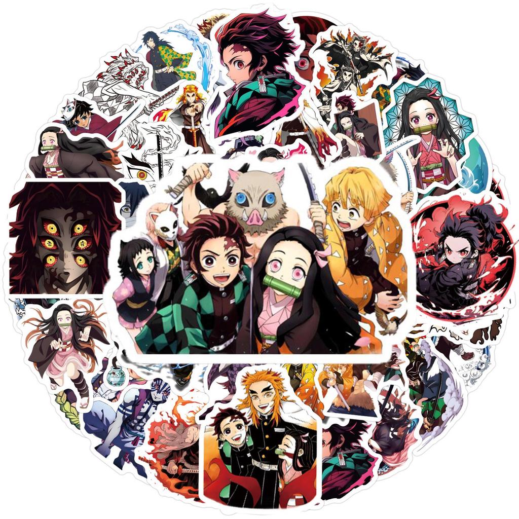 Set de autocolante anime Demon Slayer: 100 Autocolante Desenate pentru Sticle de Apă, Bagaje, Skateboards, Jurnale DIY și Proiecte Graffiti
