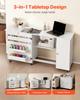 Folding Sewing Table, Multipurpose Sewing Machine Table with Cabinet, Compact Design, Wheels, Wooden Pegs, Storage Trays and Shelf, Magnetic Door,