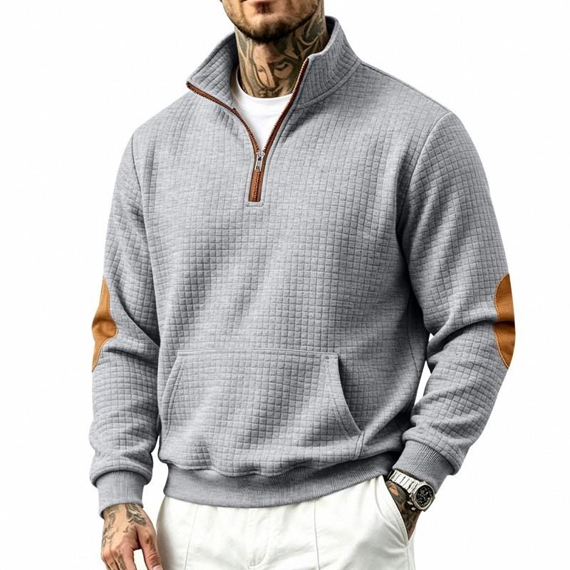 Casual Mens Half Zipper Stand Collar Sweatshirt With Color Block Design For Autumn Winter Wear