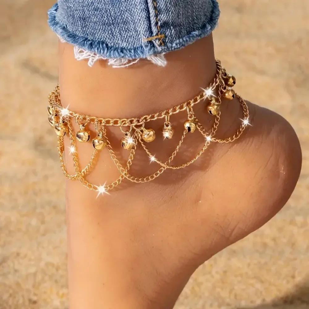 New Fashion Beach Anklets For Women Bohemian Bells Tassel Bracelet On The Leg Foot Zircon Holiday Accessoriest