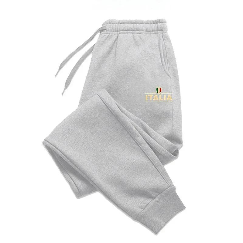 Italia-it Men Jogger Pants Pocket Italia Badge Print, Italy Emblem Graphic on Leg, Elastic Drawstring Soft Sweatpants for Daily Casual Outings