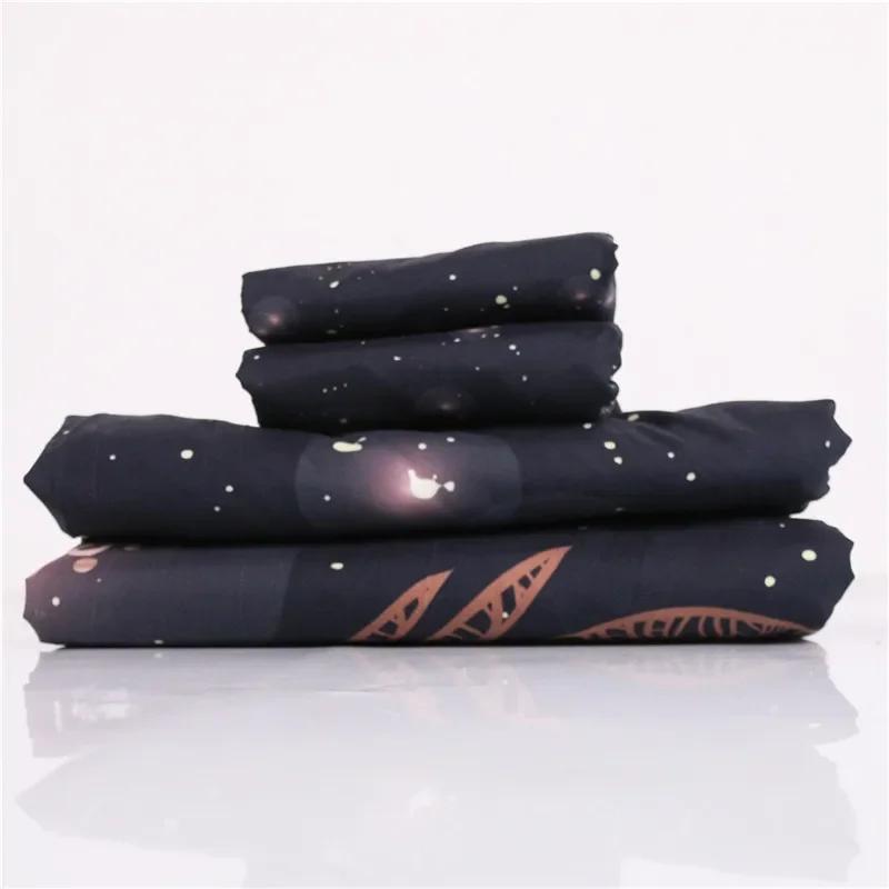 Dropship Schönes Familien Weiches Bettbezug-Set Schwarzes Bettwäsche-Set Traumfänger Galaxie Boho Bettwäsche Heim Bettwäsche Sets 3tlg Gefiedert Mon