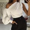 Women Fashion One-sleeve Loose and Thin Casual Slim Shirt Chic Solid Color Long-sleeved Asymmetrical Shirt