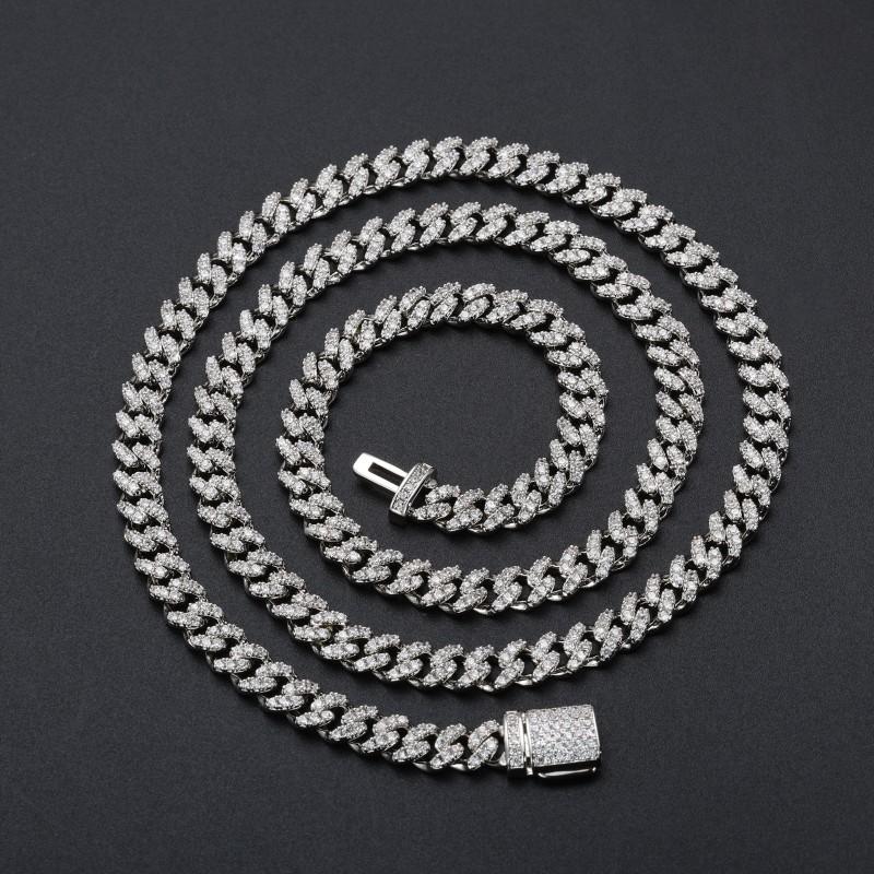 6mm Single Row Zircon Cuban Link Chain Multi-color Trendy Hip Hop Necklace Men