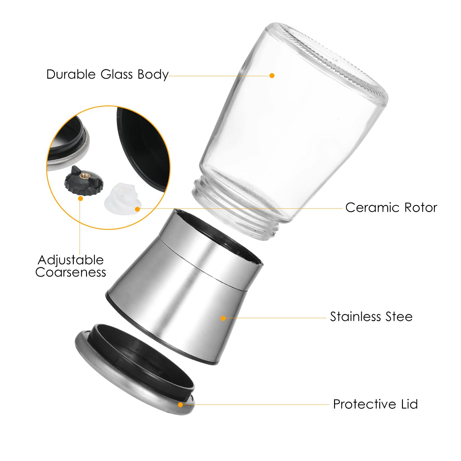 

Salt and Pepper Grinder Refillable Coarseness 304 Stainless Steel Salt and Pepper Mill Shakers With Lid Seasoning Jar Holder Container