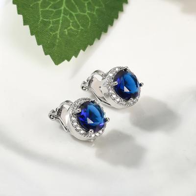 1 Pair Ear Clips Blue Rhinestone Non-Pierced Anti-slip Round Short Ear Decoration