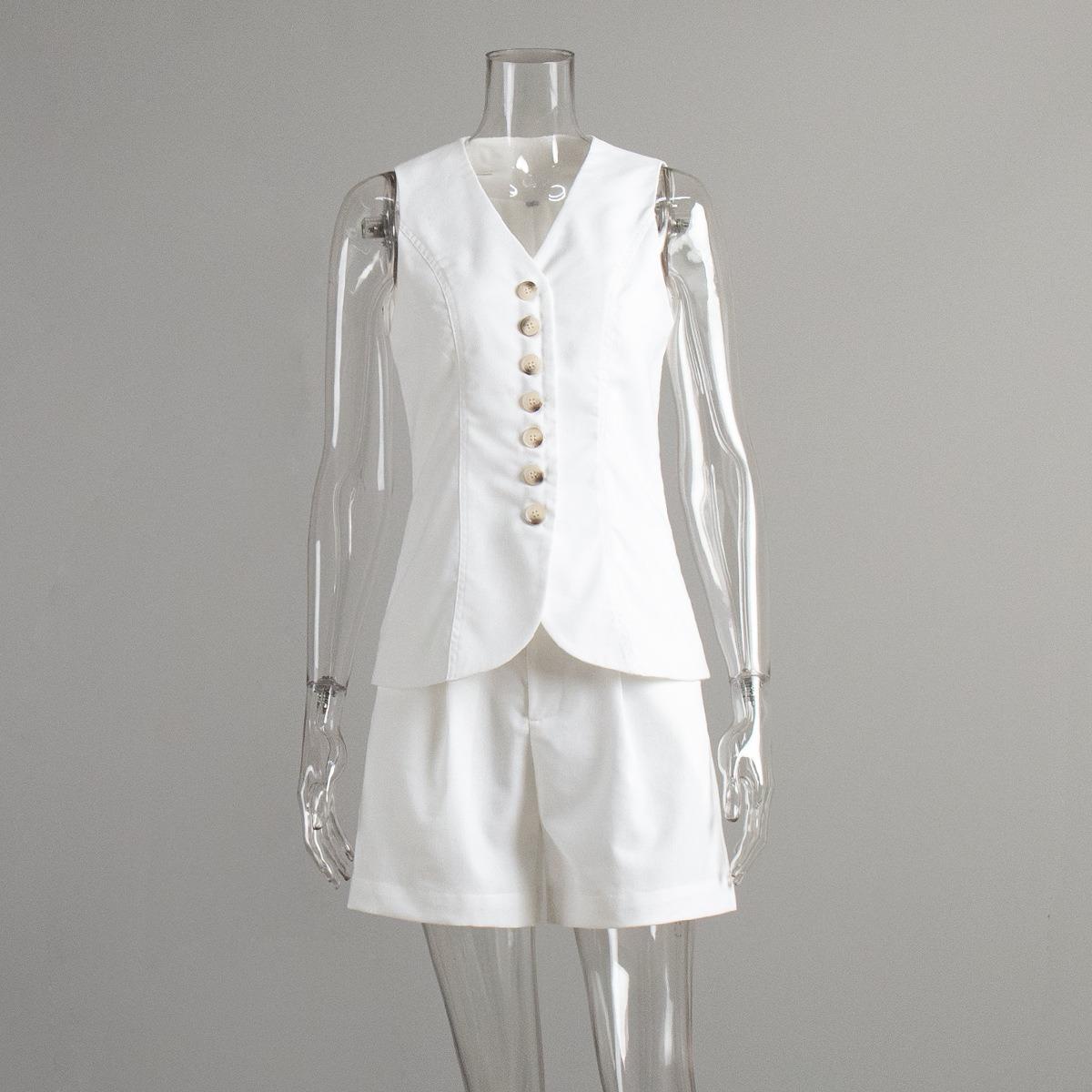Summer Women Cotton Linen 2 Piece Sets Casual Commuter Vest Waistcoat + Shorts Outfits S белый