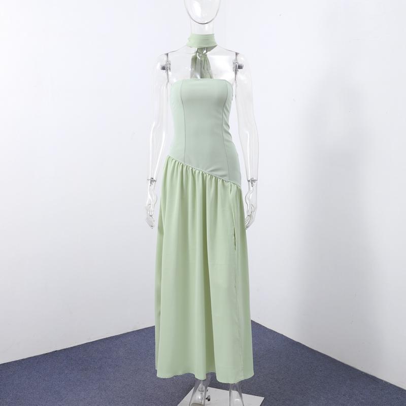 Mode Patchwork Schlitz Trägerloses Kleid Damen Elegant Ärmellos Rückenfrei Langes Kleid 2025 Sommer Neu Damen Abendparty Roben