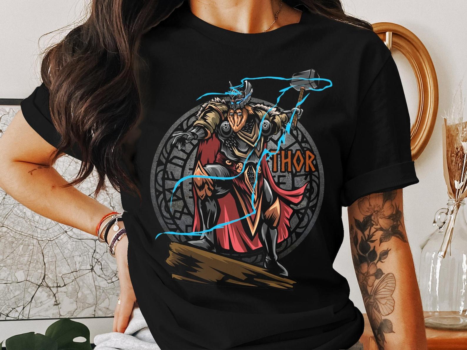 Norse God Thor T-Shirt, Nordic Mythology Tee, Viking Deity Graphic, Norse Religion Shirt, Ancient History T-Shirt XL