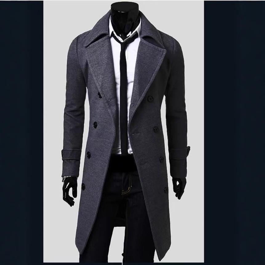 Herren Slim Fit Woll-Trenchcoat [M-5XL], Zweireihig, Herbst/Winter 2024