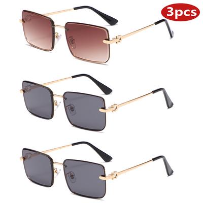 Car Sun Glasses 3 Sets Frameless Small Rectangle Sunglasses Women Metal Frame Driving Goggles Men Shades Gradient Eyewear