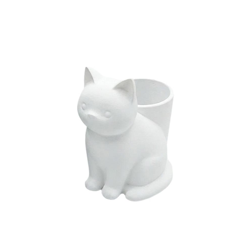 Cute Cat Pen Holder Plastic Makeup Brush Storage Box Creative Stationery Storage Box School белый