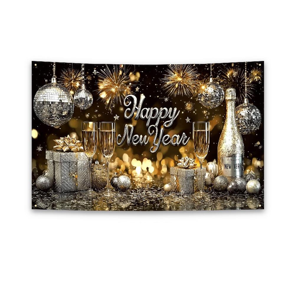 Black Gold Party Backdrop Glitter Pink Event Decoration 2026 New Year Banner Family Portrait
