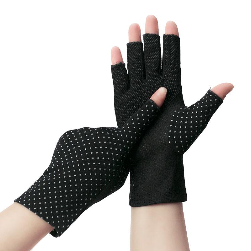 New Fashion Women's Cotton Dot Summer Fingerless Half Finger Anti-Skid Sun Protection Printing anti-UV Thin Short Driving Gloves