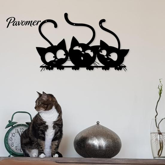 Metal Cat Wall Art Black Art, Cartoon Kitten Silhouette Decoration, Decorative Minimalist Sculpture for Lovers, Room Living Patio Decor Funny Animal