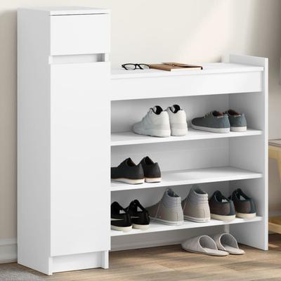 Vidaxl Shoe Cabinet, White, 100.5X28X100 Cm, Wood-Based Material