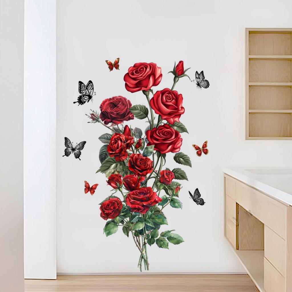 Valentine's Day Heart,shaped Rose Wall Stickers, Holiday Decorative Stickers, Removable Self,adhesive PVC.